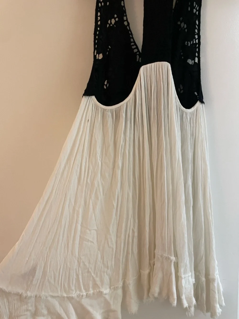 Free People Black Crochet Bodice White Tiered Backless Sundress - Picture 5 of 11